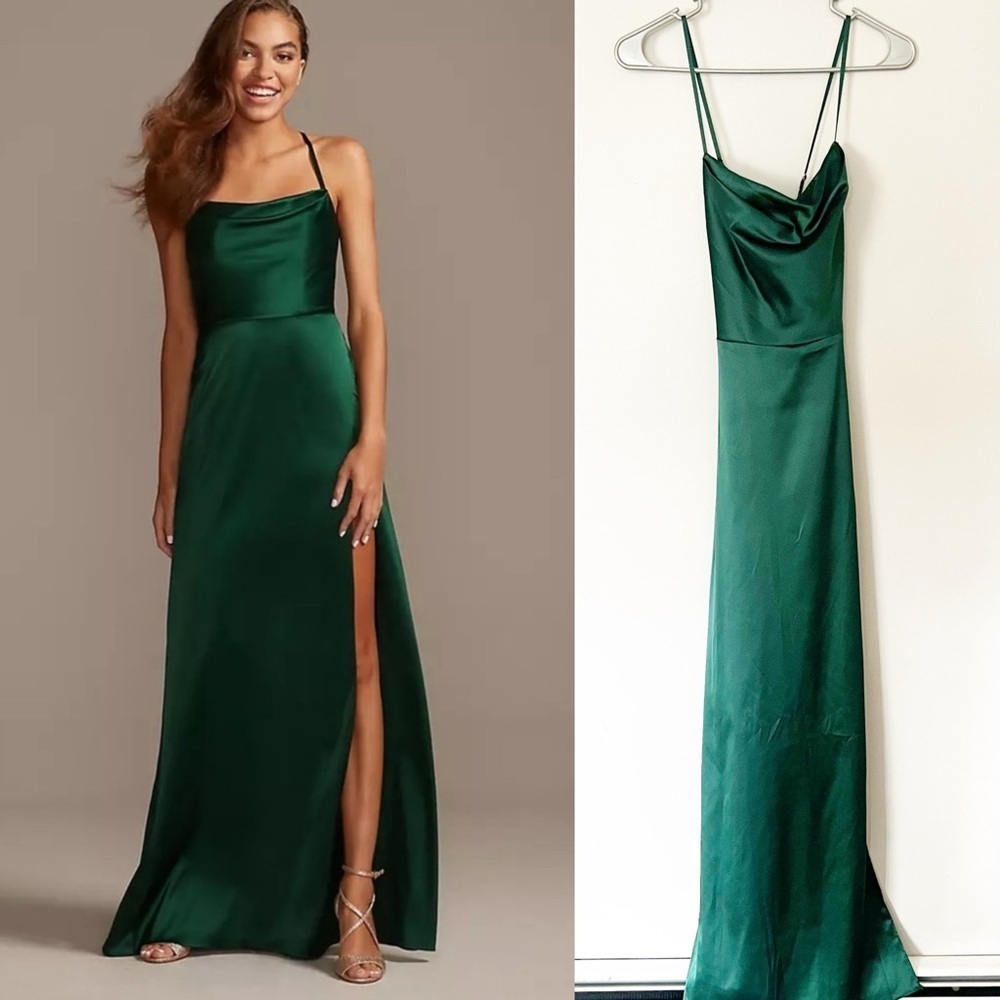 NWT DB Studio Cowl Neck Green Satin Slip Dress Maxi 0 Wedding Bridesmaid Holiday